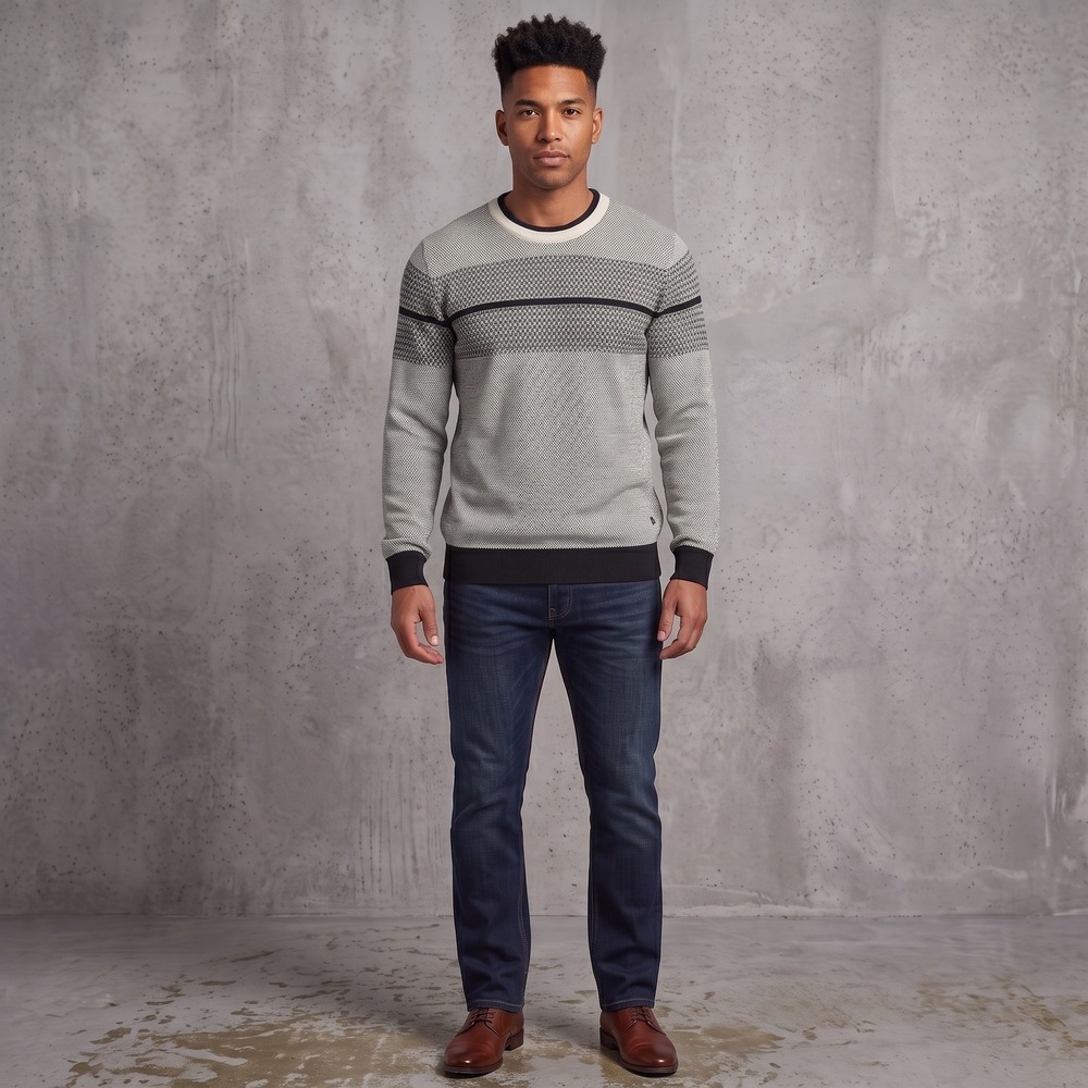 Michael Kors Mens Large Black White Cotton Wool Blend Textured Knit Sweater